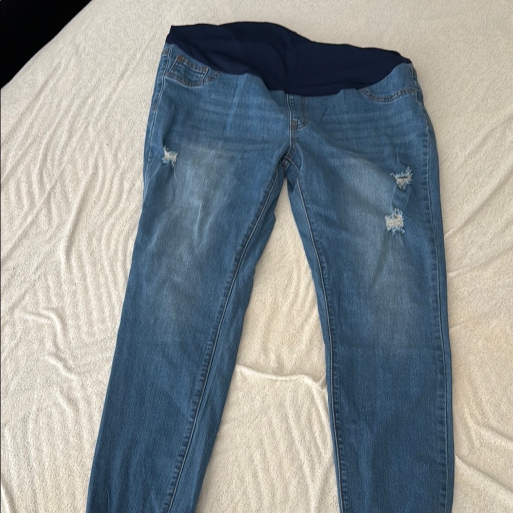 SHEIN Blue Skinny Jeans with Distressed Details